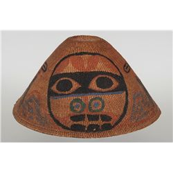 19TH C. Nuu-chah-nulth Double Woven Basketry Hat Painted with Supernatural Design 14" D. 6 1/4" H.  