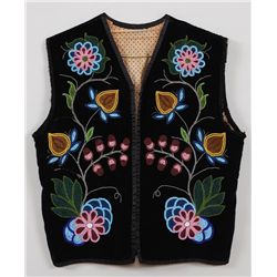 Winnebago Beaded Vest ca. 1900 with Floral Design on Velvet, Deaccessioned Glenbow Museum 19 1/2 x 2