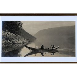 Cultus Carrie Silverprint Photograph "Bad Carrie" of Two Woman and Two Dogs in a Haida Canoe 12"x 22
