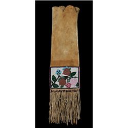 19TH C. Chippewan Beaded Tobacco Bag with Floral Design on Both Side 25" L. 6 3/4" W.  Very Good Con