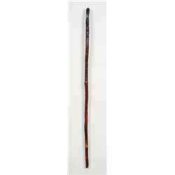 19TH C. Northwest Coast Walking Stick with Raven and Killer Whale Crest Design, Carved Yew Wood Has 