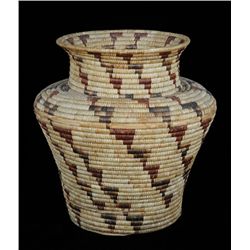 Papago Basketry Olla with Stepped Triangle Motif ca. 1920's 17" D. 17" H.  Good Condition with Some 
