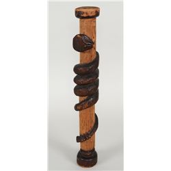 Salish Lummi Medicine Wand with Carving Depicting a Rattlesnake 20" H.  Good Condition
