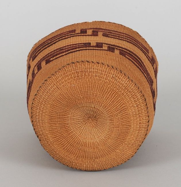 Tlingit Spruce Root Basket with Imbricated Key Design 5 3/4