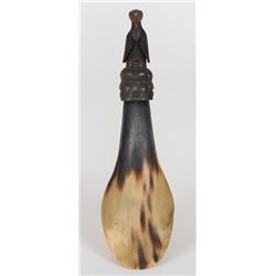 Tlingit Horn Spoon Carved with Four Faces and Bird Handle 9" L.  Good Condition