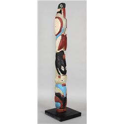Tlingit Totem ca. 1930's Carved with Oystercatcher, Whale and Bear 49" H. 5" W.  Good Condition