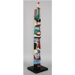 Tlingit Totem ca. 1930's Carved with Five Figures 52" H. 6" W.  Good Condition