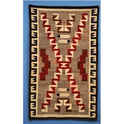Finely Woven Navajo Rug with Feather Pattern 23"x 54"  Good Condition with Stain and Bleed
