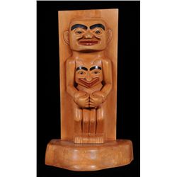Coast Salish Bear Mother House Post Carved by Randy Stiglitz 21" H. 12" W. Base  Good Condition