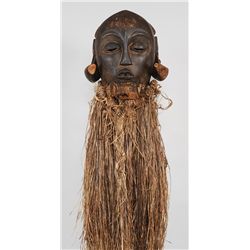 Baluba Carved Ram Horned Helmet Mask of a Man with Beard 15" H.