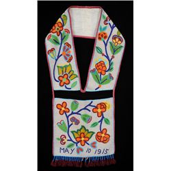 Ojibway Bandolier Bag with Floral and May 10 1915 Design 37" H. 13" W.  Good Condition with Very Min