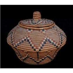 Lillooet Knob Top Nut Basket with Unusual Design 8" D. 7" H.  Good Condition