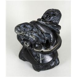 Napatchie Ashoona Soapstone Mother and Child Carving - Cape Dorset 7 1/4" H. 6 1/4" W.  Good Conditi