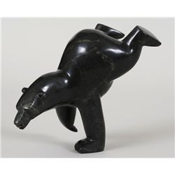 Alariaq Shaa Soapstone Dancing Bear Carving - Cape Dorset 6 1/2" H. 5" W.  Good Condition