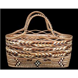 Mt. Currie Carry Basket with Open Work Made by Margaret Lester '83 16" L. 8" W. 13" H.  Good Conditi