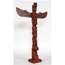 Alex Julian Totem Carved with Thunderbird, Bear Holding Human, Chief Holding Human and Whale 30" H. 