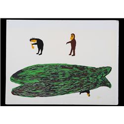 Luke Anguhadluq Silkscreen "Qiviuq Crossing the Ocean" 1973 - Baker Lake  25"x 37"  Good Condition