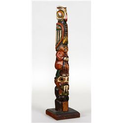 Alder Wood Totem Carved with Eagle, Human and Beaver ca. 1920's - Port Simpson, B.C. 15 3/4" H.  Goo
