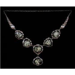 Navajo Silver and Amber Necklace Marked CN