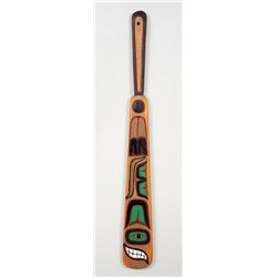 Carved and Painted Soapberry Spoon By Cicero August - Cowichan, B.C. 18 3/8" L. 2" W.  Good Conditio