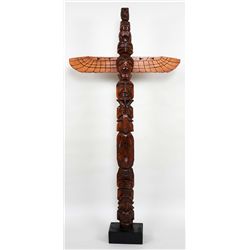Northwest Coast Totem Carved with Five Figures 76 1/2" H. 36" W.  Good Condition