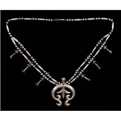 Navajo Silver Squash Blossom Necklace 84 GMS 24" L.  Good Condition