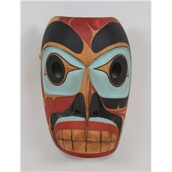 Squamish Hawk Mask Carved by Jerry Baker - 1974  12" H. 8 1/2" W.  Fair Condition with Repair