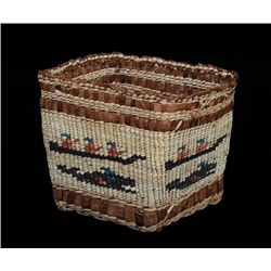 Nuu-chah-nulth Basket with Canoe and Whale Design 6" W. 4 1/2" H.  Good Condition