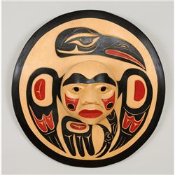 Salish Raven Stealing the Moon Mask Carved by Steve Charlie 24" D.  Good Condition