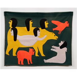 Inuit Applique Wall Hanging of Spirit Bears 35"x 38"  Good Condition, Some Fade Due to Use