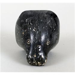 Jacobe Soapstone Carving of a Walrus Head ca. 1960  2 1/2"x 2 1/2"x 2 1/4" Fair Condition