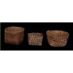 Three Cedar Bark Baskets 5" W. - 7" W. Two in Good Condition, One in Fair Condition