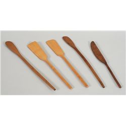 Five Soapberry Spoons 11" L. - 13" L.  Good Condition