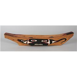 Nishea Model Canoe Carved by Peter Nyce at Age 74 - Canyon City, B.C. Sea Serpent Painted Design - 1