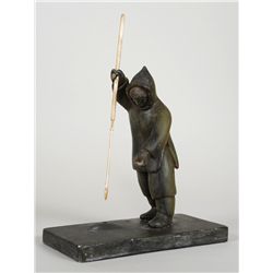 Inuit Soapstone Carving of a Hunter Holding a Harpoon ca. 1960's #UN002  11" H. 8" W. Base  Good Con