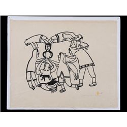 Simon Tookoome Stone Cut Print "At the Centre" - Baker Lake 16 3/4"x 21 1/4"  Good Condition