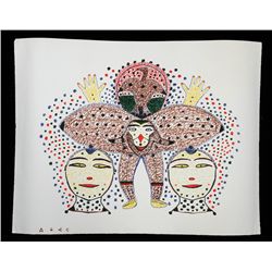 Inuit Felt Pen Drawing of Spirit Figures 20"x 26"  Good Condition