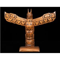 Early Stan Hunt Totem Carved with Whale and Thunderbird 1978 - Fort Rupert, B.C. 20 1/2" H. 24" W.  