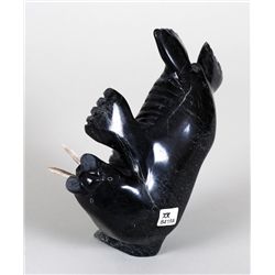 Ningeosiak Ashoona Serpentine Walrus Carving - Cape Dorset  6 1/4"x 6 3/4"x 2 1/2"  Good Condition