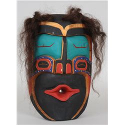 Wild Woman Mask Carved by Dwayne Goldsmith - Duncan, B.C. 16" H. 10 1/2" W.  Good Condition