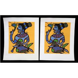 Two Norval Morrisseau Serigraphs "Power of Merman" 66/99 and 67/99  15"x 19"  Good Condition