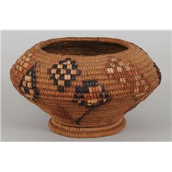 Lillooet Basket with Floral Design 8 1/2" D. 5" H.  Good Condition
