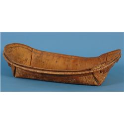 Large Birch Bark Gathering Basket with Steam Bent Wood Strip Support 30 1/2" L. 19 3/4" W.  Good Con