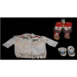 Beaded Moccasins and Shirt Made for a Baby  Fine Condition