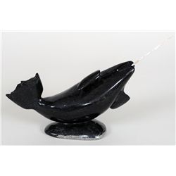 Napachie Ashoona Soapstone Narwhal Carving - Cape Dorset  4 1/2"x 8"x 2 3/4"  Good Condition