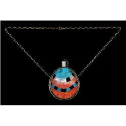 Santo Domingo Silver Tobacco Canteen Inlaid with Turquoise 4" H.  As Is