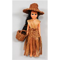 Costume Doll with Cedar Hat Skirt and Basket 8" H.  Good Condition