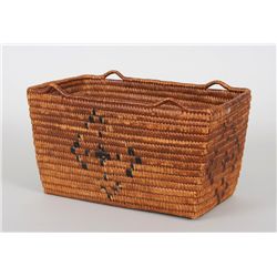 Salish Rectangular Basket with Diamond Design 11" L. 6 3/4" W. 6 1/2" H.  As Is