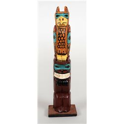 Eagle and Bear Totem Carved by Raymond Wesley - Port Essington, Skeena River, B.C. 9" H.  Good Condi