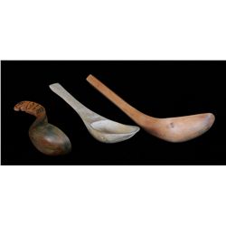 Three Carved Haida Wood Spoons by Jim Egars 12" L. Fred Wilson 18" L.  All Good Condition